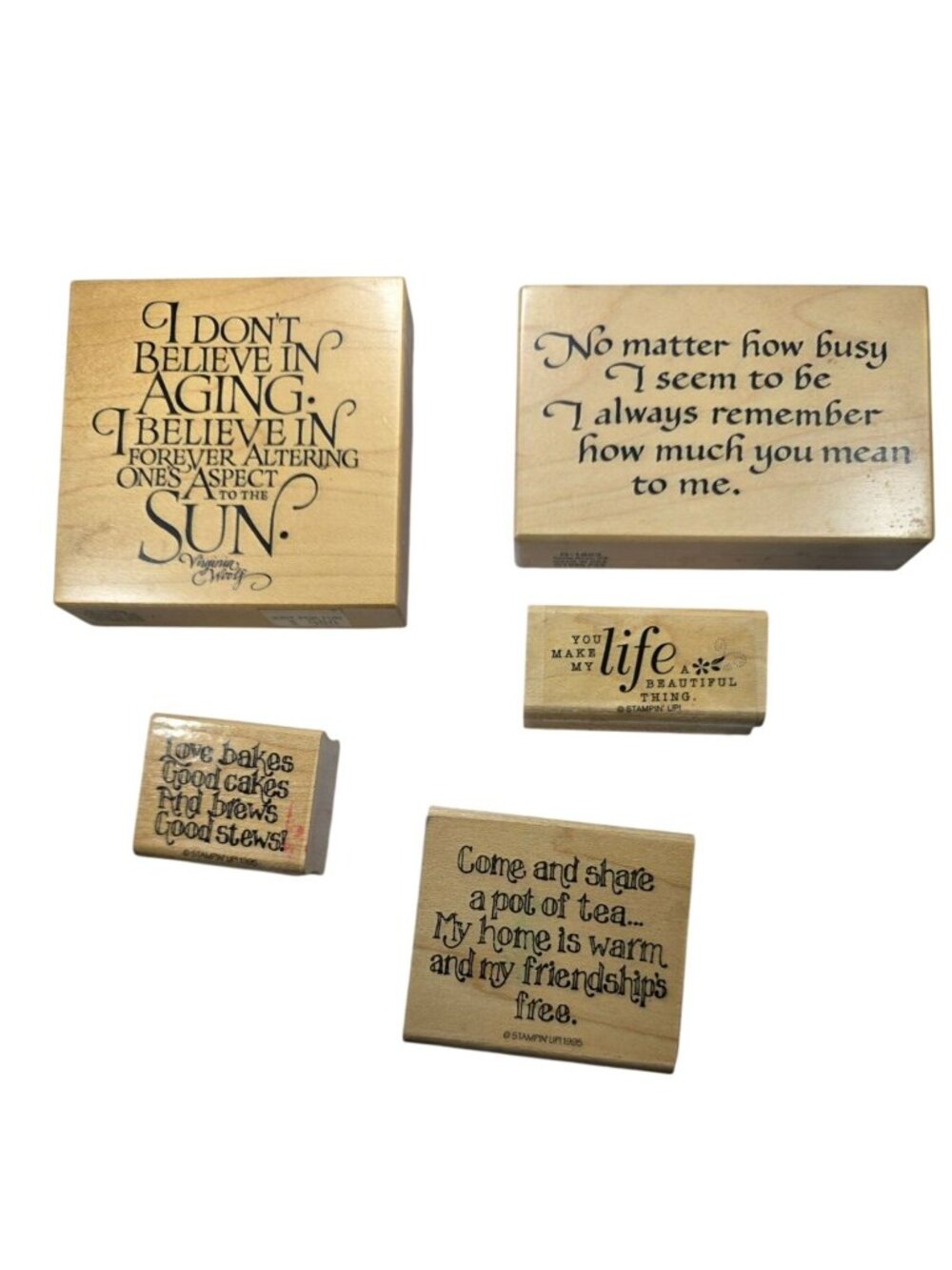 Set Of 5 Wooden Rubber Stamps With Inspirational Quotes scrap booking crafting